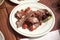 sliced pastrami arrangement on breakfast table