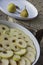 Sliced pears will be dried in an electric dryer