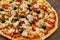 Sliced Pizza with Chicken meat, Mozzarella cheese, tomato, olive