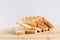 Sliced plain bread on wooden table