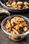 Sliced preserved mushrooms in bowl