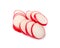Sliced Radish Roots Isolated, Red Root Round Cuts, Red Radishes Slice Pile, Radis Cross Sections on White