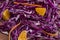 Sliced red cabbage, mandarin slices. Vegan food Natural source for immunity boosting