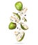 Sliced ripe cherimoya Annona cherimola in the air on a white background