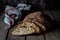 Sliced Round No Knead Rustic Bread on a Wooden Surface