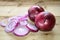 Sliced rustic red onions, cooking ingredients