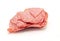 Sliced salami on white background