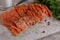 Sliced salted salmon