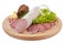 Sliced sausage with bread, butter and vegetables