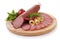 Sliced sausage with vegetables isolated