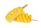 Sliced small pineapple with wooden skewer on white