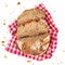 Sliced sourdough bread isolated on a white background. Bread  cut into slices  with crumbs close up. Top view. Food concept