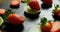 Sliced strawberries and lemon on round tray 4K 4k