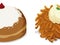 Sliced sufganiyah and latke, a couple delicious desserts for Hanukkah, Vector illustration