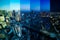 A sliced time lapse photography of panorama cityscape near the railway in Osaka wide shot