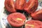 Sliced tomatoes closeup. Vegetables