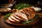 Sliced Turkey on Wooden Platter