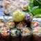 Sliced vegan rice paper rolls and Vietnamese spring roll ingredient