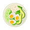 Sliced Vegetables and Boiled Egg Served on Plate with Greenery Vector Illustration