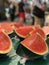 Sliced water melon fruit on the fruits and vegetables market