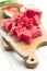 Sliced watermelon on kitchen table
