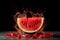 Sliced watermelon splash isolated in captivating foodgraphy photography