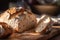 Sliced white bread on a cutting board, selective focus.