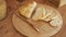 Sliced white bread on a wooden tray. Modern Scandinavian style kitchen