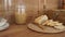 Sliced white bread on a wooden tray. Modern Scandinavian style kitchen