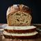 sliced wholegrain bread on dark ructic wooden background closeup