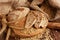 Sliced wholegrain sourdough  bread on wooden board