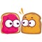 Slices of bread characters with peanut butter and jelly. Cute peanut butter and jelly sandwiches. Vector Illustration