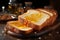 Slices of bread in the kitchen, adorned with sweet, amber honey