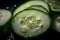 Slices of cucumber on a white background.