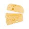 Slices of delicious semi-hard cheese isolated on a white background, top view
