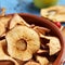 Slices of dried apple served as appetizer or snack