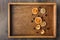 Slices of dried fruits on wooden board background