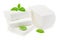Slices feta cheese with basil isolated on white background. Clipping path and full depth of field