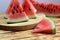 Slices of fresh juicy watermelon on a table