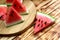 Slices of fresh juicy watermelon on a table