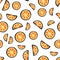 Slices fresh orange fruit on white background pattern