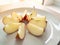 Slices of fresh red apple,Peeled apples,peel,knife,dish,white,Rad, background
