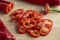 Slices of fresh red pointed peppers