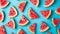 Slices of Fresh Watermelon: A Vibrant Fruit Pattern on a Serene Blue Background
