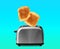 Slices of grilled wheat bread flying out of toaster on background