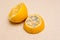 Slices of moldy lemon on a light background. Spoiled foods that are dangerous for consumption_