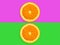 Slices of orange fruit isolated on colorful purple and green pastel background - fresh modern minimalistic and creative image