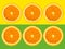 Slices of orange fruit isolated on colorful yellow and green pastel background - fresh modern minimalistic and creative image