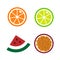 Slices of oranges, lime, watermelon, passion fruit. Collection of fresh ripe fruit  icon vector illustration isolated