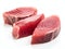 Slices of raw tuna meat isolated on a white background. Made with Generative AI